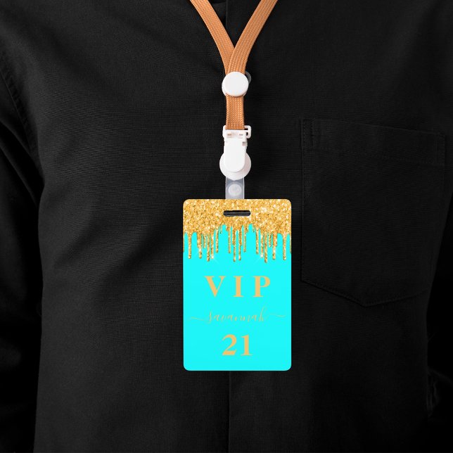 Badge Gouttes de paillettes dorées aqua pour anniversair (Créateur téléchargé)
