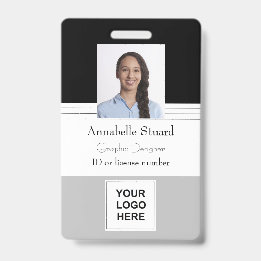 Badge Gray Black Linke Nom photo employé entreprise