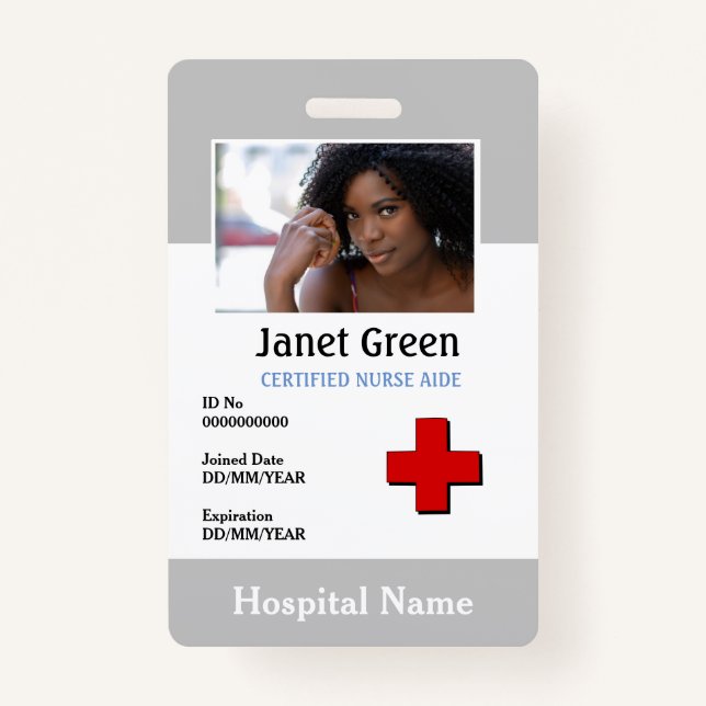 Badge Gray Custom Employé Infirmière Docteur Logo ID Pho (Devant)