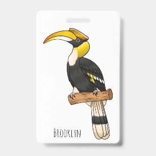 Badge Great hornbill bird cartoon illustration 