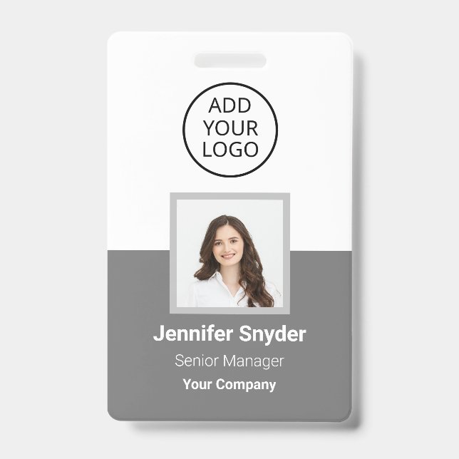 Badge Gris, carte d'identité photo de l'employé avec cod (Avant)