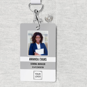 Badge Gris   Logo employé photo ou code QR de sécurité