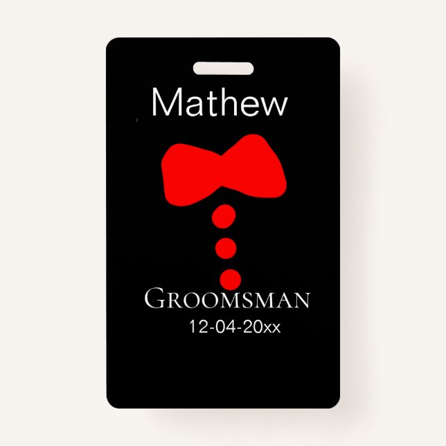 Badge groomsman ajouter nom année noir arc chemise crava (Devant)