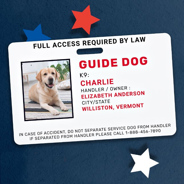 Badge Guide personnalisé Chien Service Chien Photo ID Ba (Créateur téléchargé)