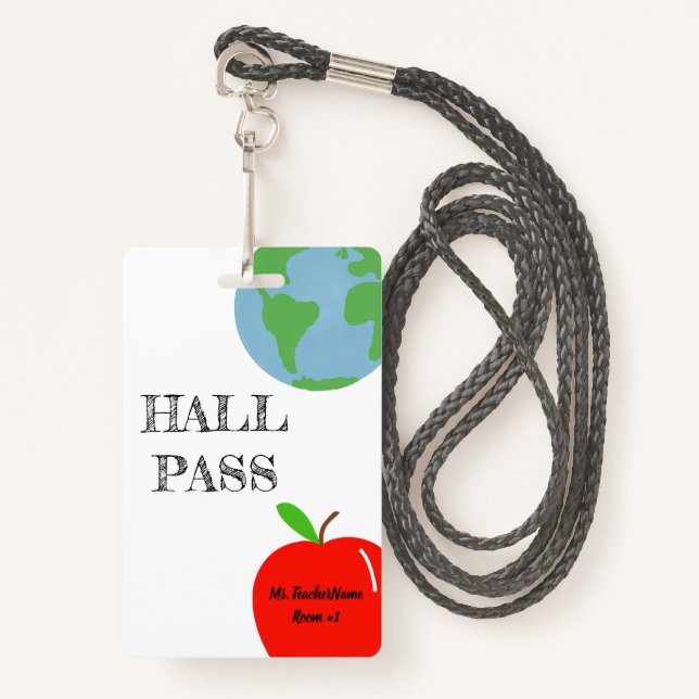 Badge Hall Pass Personnalisé (Devant avec lanière)