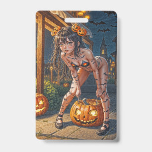 Badge Halloween Monster Jack-o-Lantern & Bat Vixen Girl