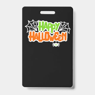 Badge Happy Halloween coloré mignon araignée Web