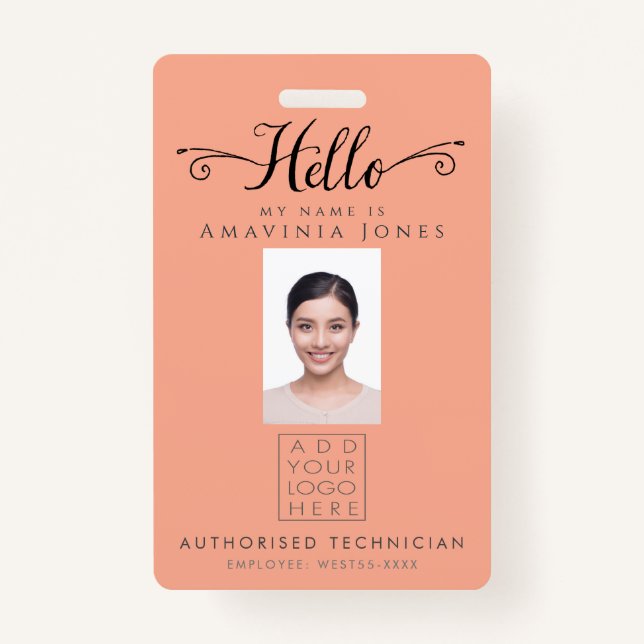 Badge Hello Business Photo ID Identification Plastic (Devant)