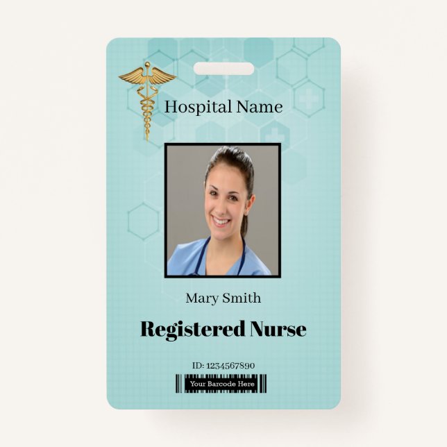 Badge Hexagon Médicale Abstrait Caduceus Photo ID Vertic (Devant)