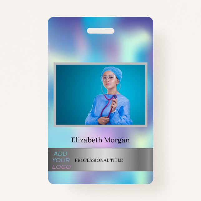 Badge Holographie photo de l'employé Ajoutez votre logo (Devant)