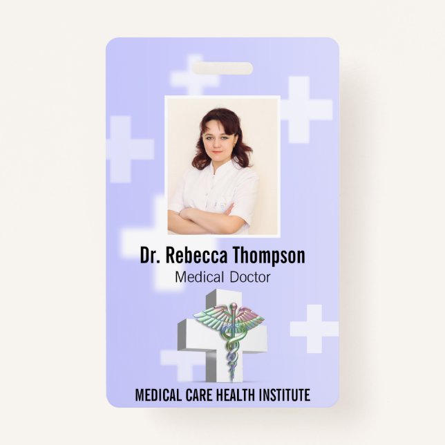 Badge Holographique Médicale 3D Caduceus Croix blanche P (Devant)
