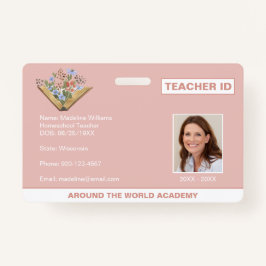 Badge Homeschool Enseignant ID Livre Fleurs