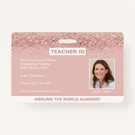 Badge Homeschool Teacher ID Rose Gold Parties scintillan