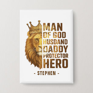 Badge Homme de Dieu Lion Couronne Design - Mari, papa