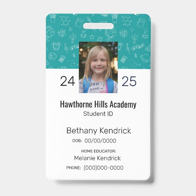 Badge Icônes de l'école turquoise Homeschool Carte d'ide (Front)