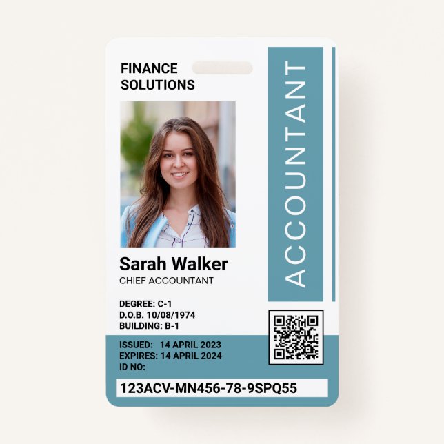 Badge ID comptable avec le travailleur photo bleu (Devant)