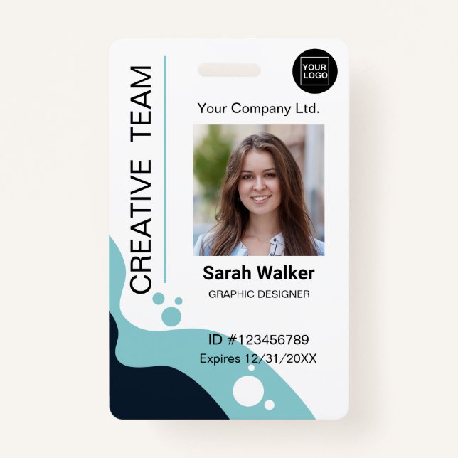 Badge ID Creative Employé Photo Logo Nom bleu clair (Devant)
