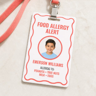 Badge ID d'alerte médicale pour allergie alimentaire che
