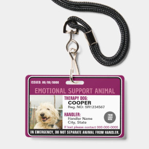 Badge ID de Animal de Soutien Émotionnel Photo de Thérap