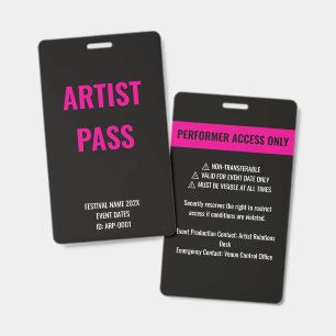 Badge ID de concert d'accès pour artiste interprète rose