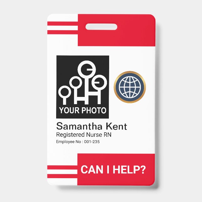 Badge ID de l'employé du Modèle photo des rayures rouges (Front)