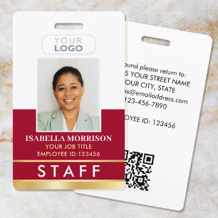 Badge ID de l'employé du personnel Nom Logo Rouge Or Dég