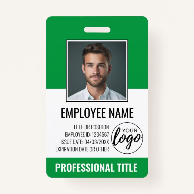 Badge ID de l'employé - Photo, Logo, Titre - Plastique p (Devant)