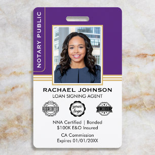 Badge ID de Notaire de Style Classique Violet Or