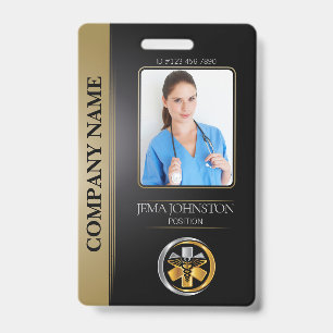 Badge ID de sécurité Code QR photo employé noir et argen