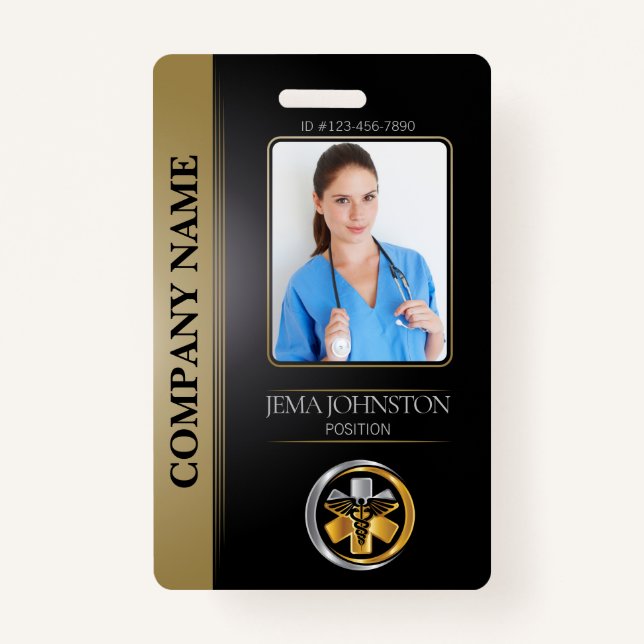 Badge ID de sécurité Code QR photo employé noir et argen (Devant)