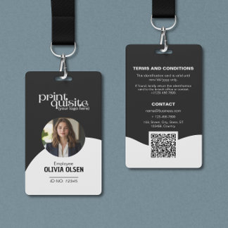 Badge ID de travail noir et blanc formel pour les entrep