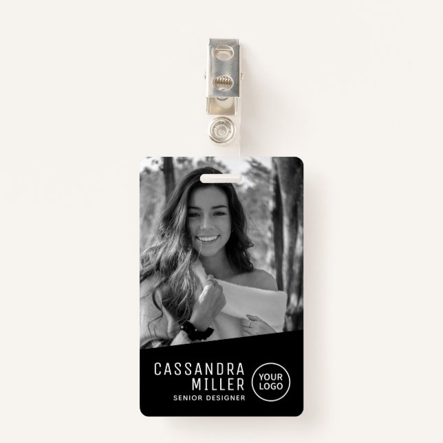 Badge ID d'employé personnalisé de photo monochrome (Devant avec clip)