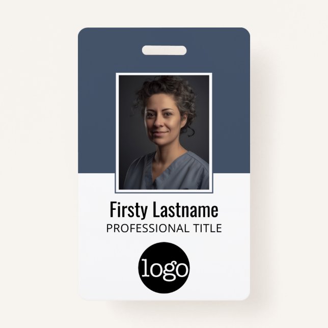 Badge ID employé avec photo, code barre, logo, nom (Devant)