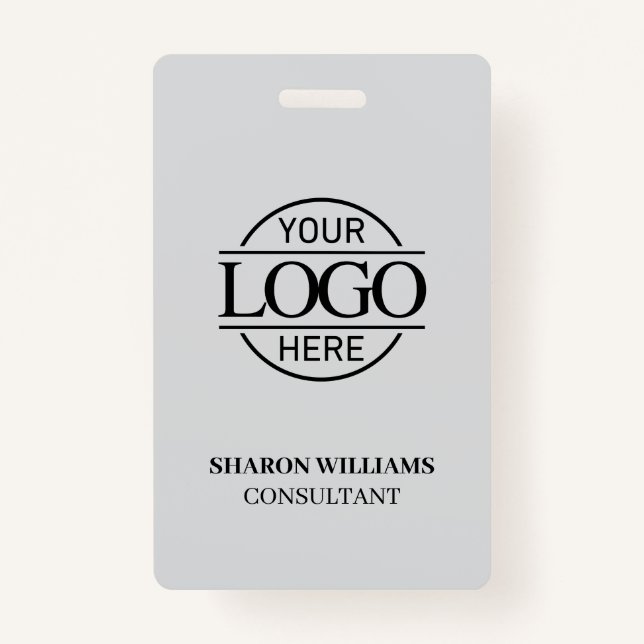 Badge ID employé gris clair avec logo d'entreprise perso (Devant)