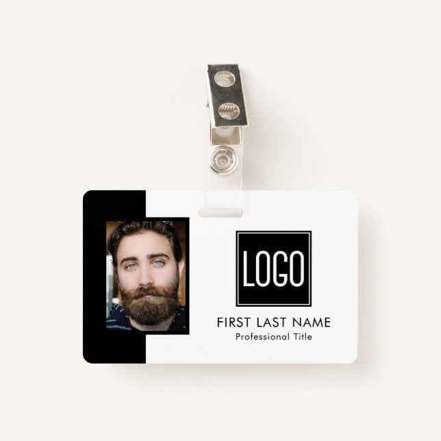 Badge ID employé | Photo du logo noir blanc (Devant avec clip)