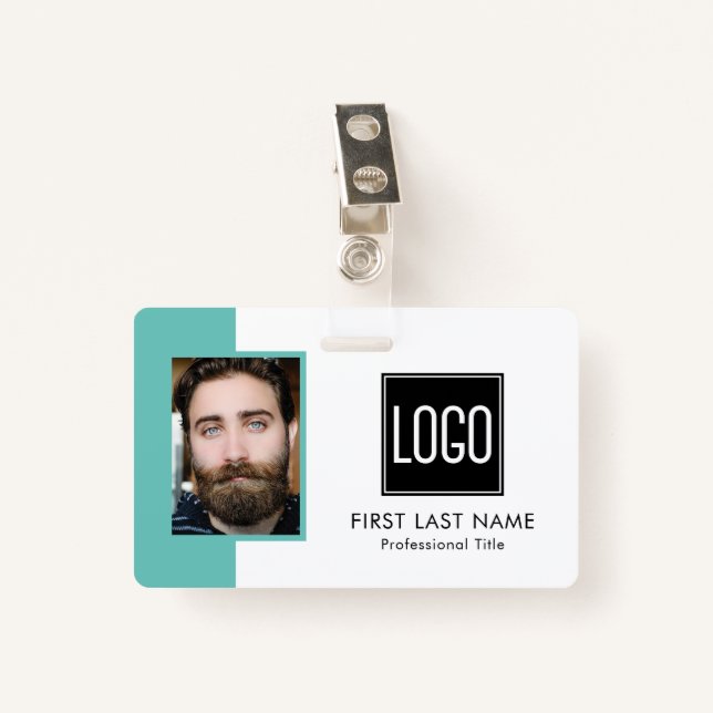 Badge ID employé | Photo Turquoise du logo (Devant avec clip)