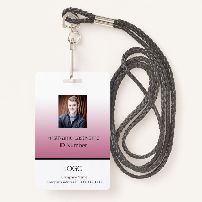 Badge ID employé professionnel dégradé rose (Devant avec lanière)