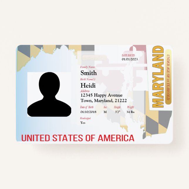 Badge ID enfant CRÉATIF - Indicateur Maryland (Devant)