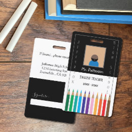 Badge ID Enseignant Crayons de Couleur Noir et Bla