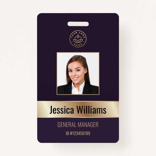 Badge ID Gold Purple de l'employé d'entreprise personnal (Devant)