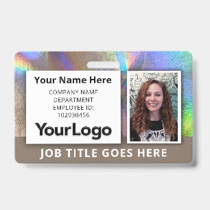 Badge ID holographique arc-en-ciel métallisé chaud