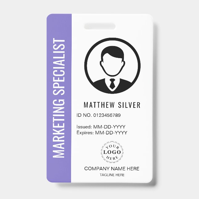 Badge ID Lavande Douce avec Nom et Titre Personnal (Avant)