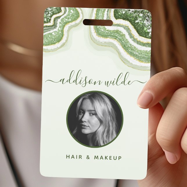 Badge ID Luxe Agate Vert Émeraude Pailleté Géode (Créateur téléchargé)