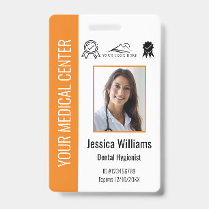 Badge ID orange d'employé Médicale certifié personnalisé