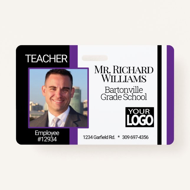 Badge ID photo de l'école - noir et pourpre (Devant)