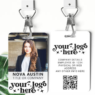 Badge ID photo de l'employé blanc avec logo professionne