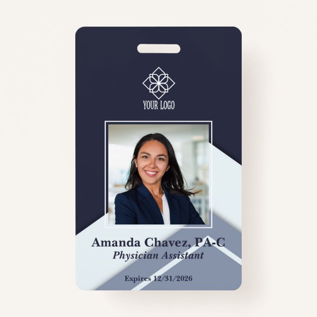 Badge ID photo de l'employé bleu moderne (Devant)