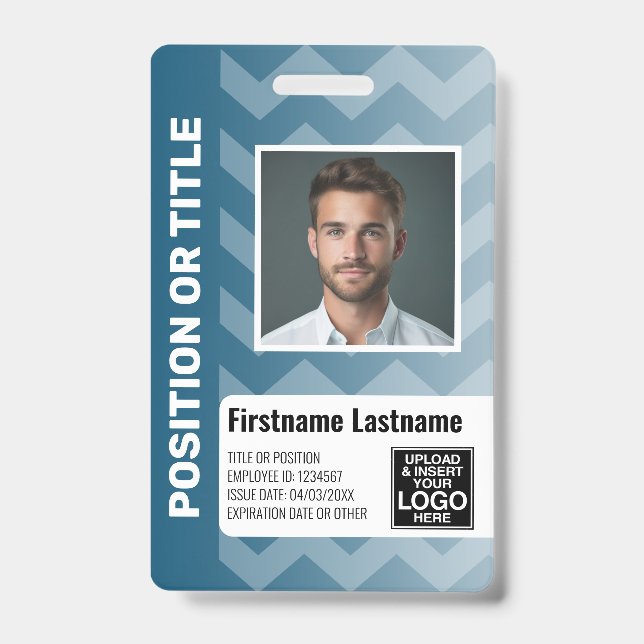 Badge ID photo de l'employé - chevron moderne, code barr (Front)