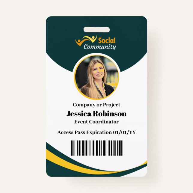 Badge ID photo de l'employé Code-barres Accès vert moder (Devant)