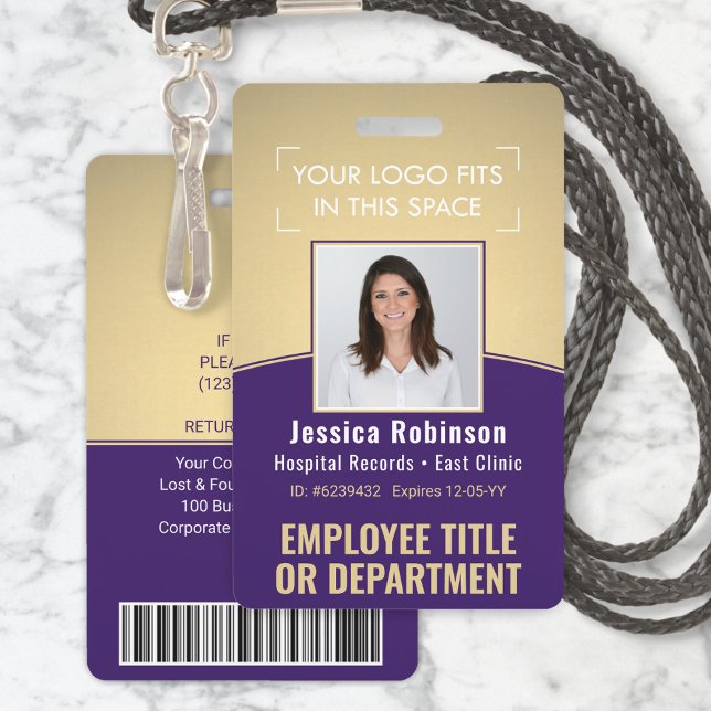 Badge ID photo de l'employé Code-barres Logo Courbe d'or (Créateur téléchargé)